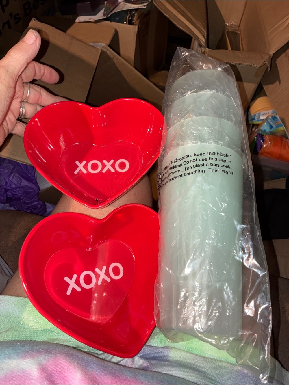 Red XOXO Heart Bowls with Light Green Tumbler Set